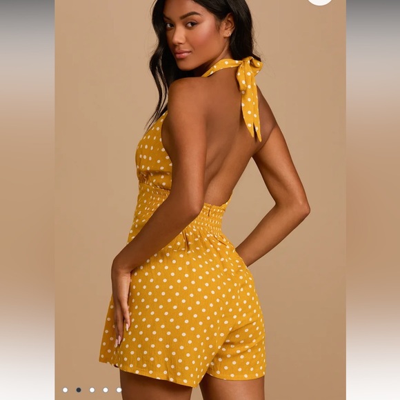 Lulu’s Yellow Polka Dot Romper Small - Picture 1 of 14